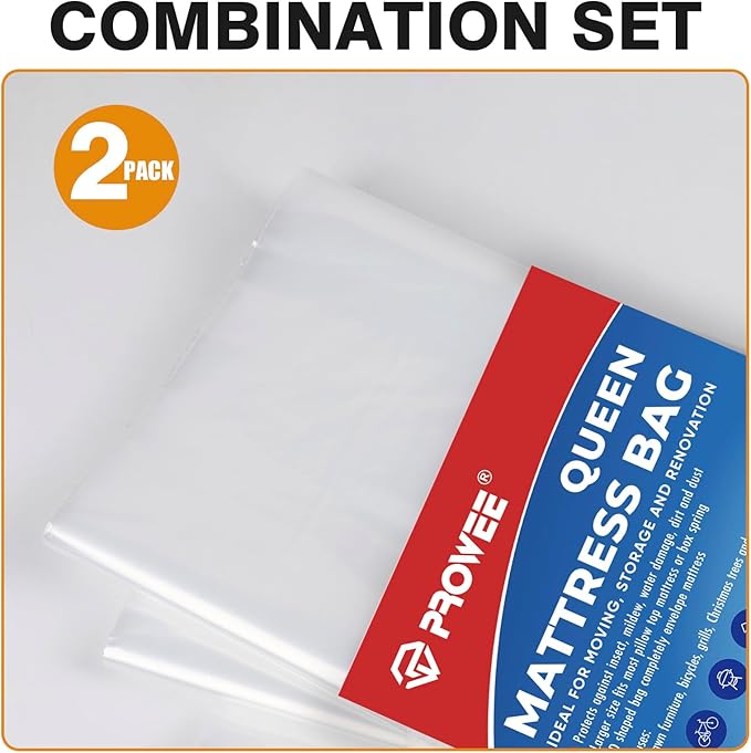 2 Pack King/Cal King Mattress Bag for Moving and Storage, Clear Plastic Mattress Cover for Moving, Waterproof Mattress Disposal Bags