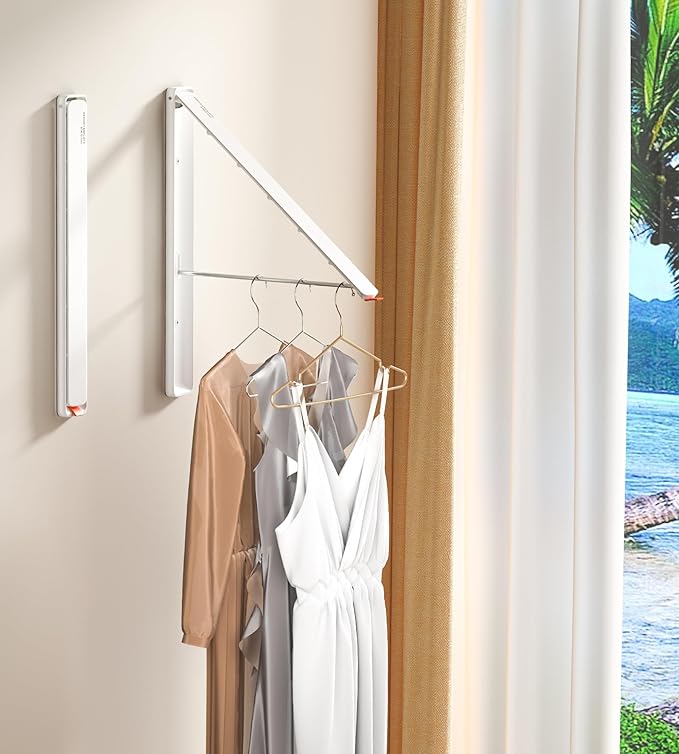 Dr.DJ Clothes Drying Rack, Wall-Mounted Retractable & Foldable Clothes Hanger for Laundry Room Organization and Storage, Clothes Hanger Rack for Dorm, Closet, Balcony(1 Pack, White)
