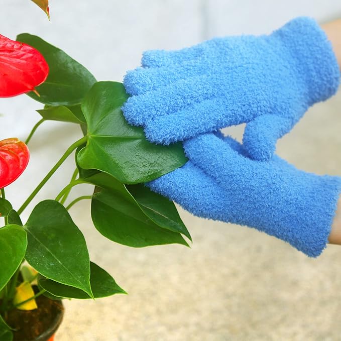 Evridwear Microfiber Dusting Gloves, Dusting Cleaning Glove for Plants, Blinds, Lamps and Small Hard to Reach Corners, 5 Pairs (Blue S/M)