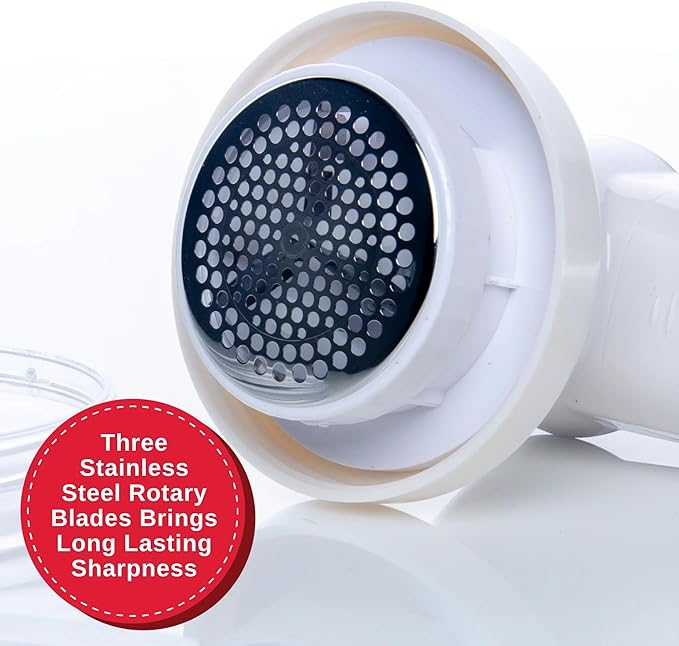 SINGER Compact Fabric Shaver and Lint Remover | Portable, Battery Operated Device with 3 Stainless Steel Blades & Detachable Lint Catcher