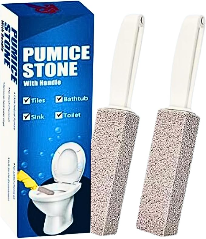 2 Pack Ring King Pumice Stone Toilet Bowl Cleaner with Handle, Hard Water Build up Remover, Removes Stubborn Limescale from Tile, Shower Door and Bathtubs. Best Calcium, Lime, and Rust Remover.