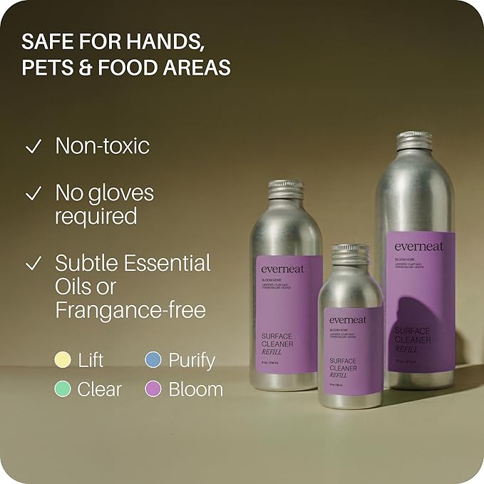 Everneat Probiotic Surface Cleaner Concentrate – Cleans for Days, Refillable, Non-Toxic | Refill Bottle Makes 4 Spray Bottles | Lavender, Clary Sage, Copaiba & Orange | 4 oz (Just Add Water)