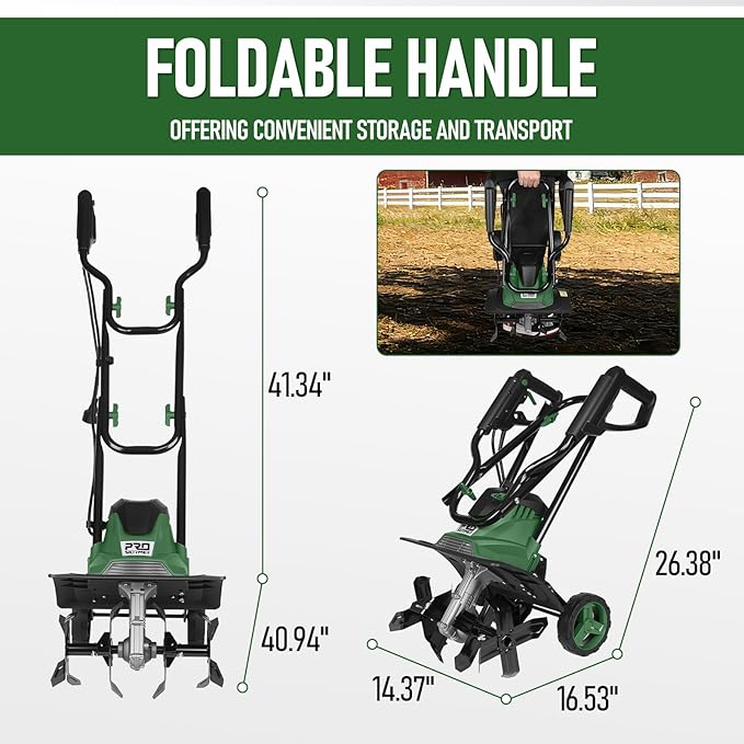 14" Electric Garden Tiller, 8.7" Tilling Depth Cord Cultivator with Foldable Handle & Adjustable Wheels for Soil Cultivation