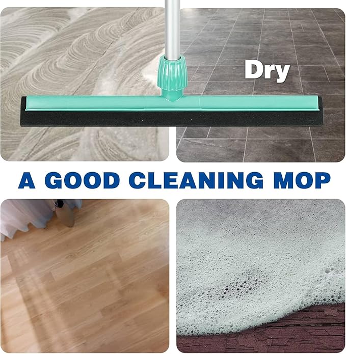 18" Floor Squeegee with 43" Adjustable Aluminum Handle Light Duty Magic Broom for Floor,Garage Courtyard Shower Bathroom Floor Marble Glass Tile Water Foam Cleaning