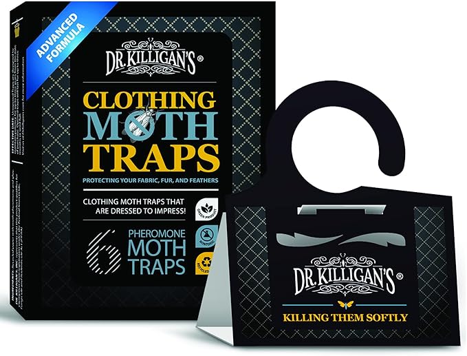 Dr. Killigan's Premium Double Potent Clothing Moth Traps with Pheromones Prime - Trap with Lure for Clothes Closets & Carpet - Case Making & Web Spinning Moth Prevention (20 Pack, Black)