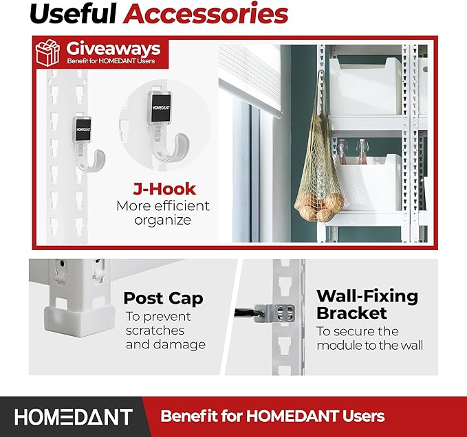 HOMEDANT 47.7" W Deep 5 Tier Heavy Duty Garage Shelving Adjustable Metal Rack Storage Shelves Standing Shelf Unit Organizers Industrial Warehouse Basement White 1Pack