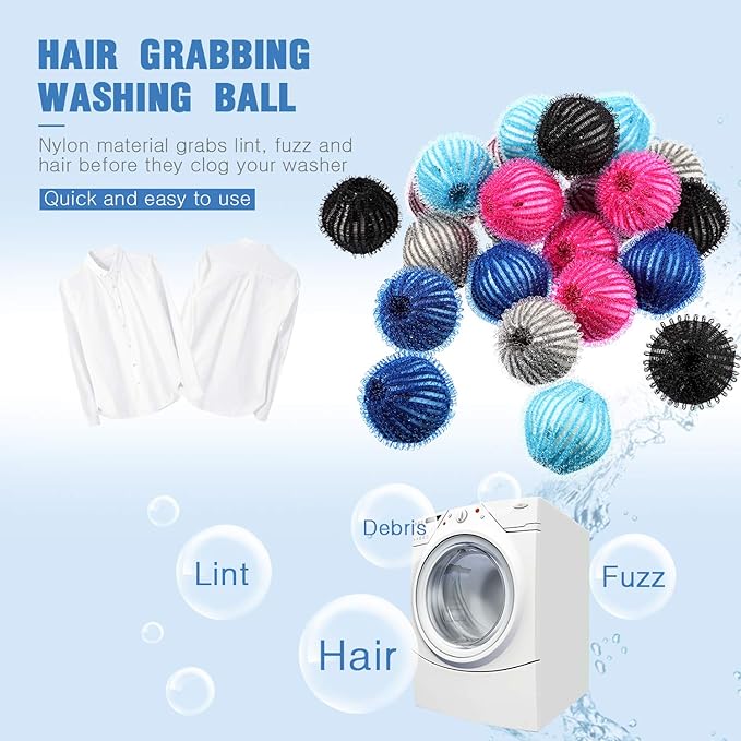 Blulu 24 Pieces Pet Hair Remover for Laundry Dryer Balls Reusable Washing Machine Hair Catcher Pet Dog Cat Catcher Lint Remover (Light Blue,Blue,Grey,Black,Purple,Rose Red)