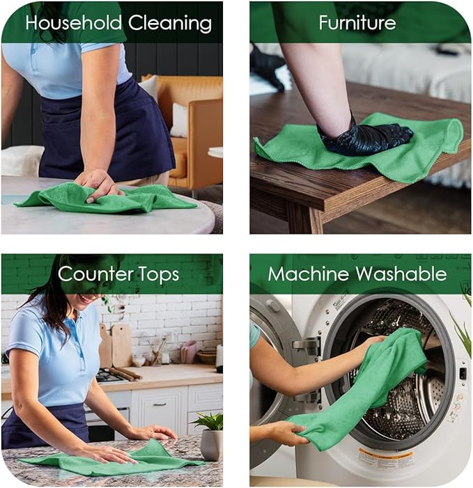 Avalon Towels Microfiber Cleaning Cloths (Value Pack of 12) - Size 12 x 12 Inches, Highly Absorbent Cleaning Rags, Lint Free, Reusable and Washable, Microfiber Towels for Cars