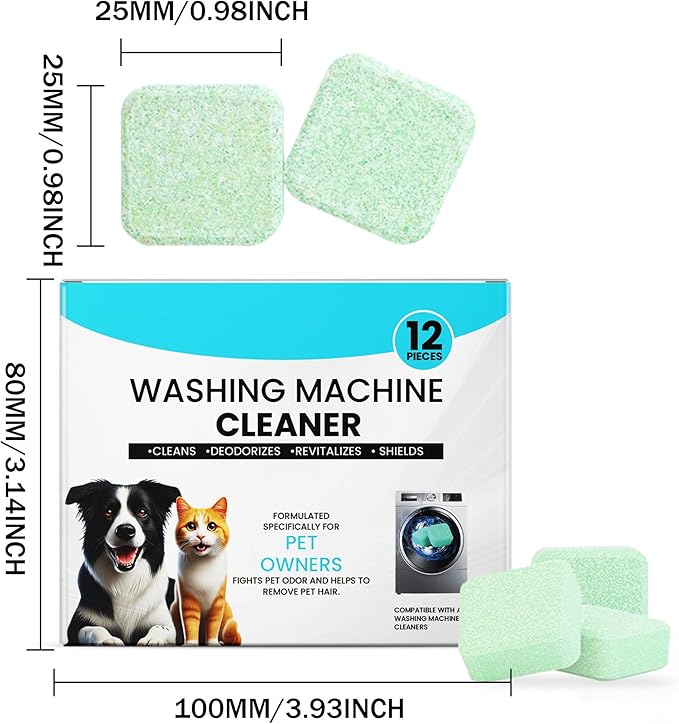 Washer Machine Cleaner Tablets-36Pack-18 Month Supply,Formulated for Pet Owners Washing Machine Cleaner,Compatible with HE,Easily pet hair remover for laundry.Top & Front Load Washer.Septic Safe.