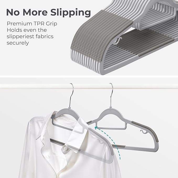 HOUSE DAY Quality Plastic Hangers 30 Pack, Non Slip Plastic Clothes Hangers Gray, Ultra Thin Hangers with 360° Swivel Hook, Heavy Duty Coat Hanger Space Saving, Ideal for Suits, Shirts, Pants