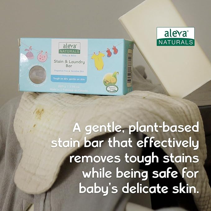 Stain Remover and Laundry Bar | Removes Stains from Clothing and Fabrics | Hand Wash Delicates | Targets Spit-Up, Food Mush and Soiled Clothing | Natural and Organic Ingredients | (220 grams)