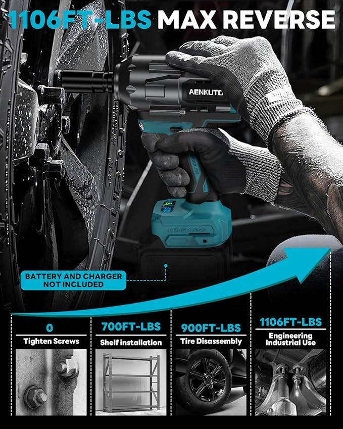 Cordless Impact Wrench for Makita 18V Battery,1500Nm (1106 Ft-Lbs) 1/2" Brushless Impact Gun, LED Work Light, 3-Speed High Torque Power Tool for Tire Removal, Rusted Bolts (No Battery)