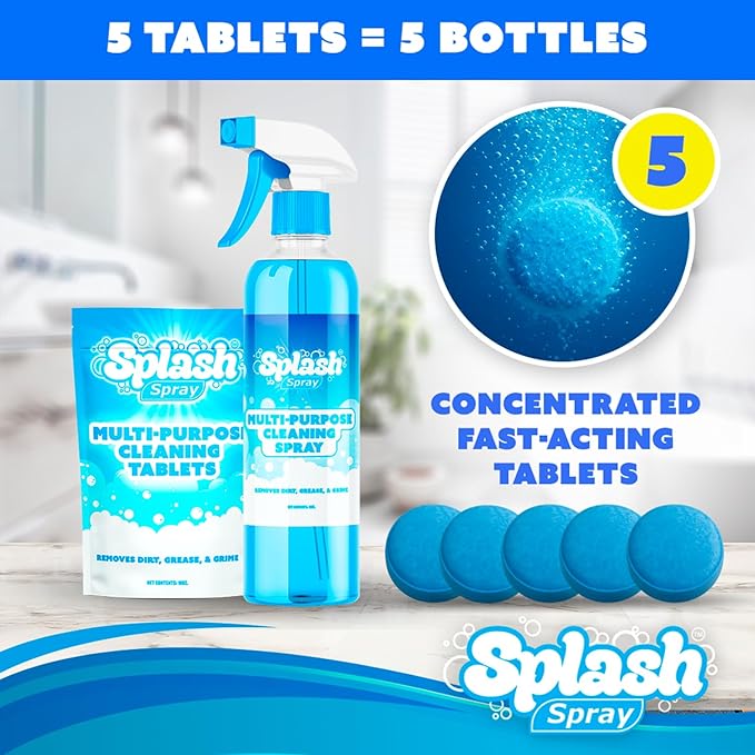 Splash Spray Multi-Purpose Cleaning Tablets - 5x Cleaning Tablets and Bottle Spray - Mix with Warm Water