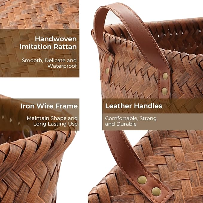 GIB Large Wicker Storage Baskets for Shelves Clothes Blankets Basket Woven Laundry Basket for Organizing, Decorative Rectangular Closet Organizers and Storage Bins with Handles, Brown, 4 Pack