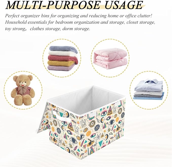 senya Large Storage Bins with Linen Collapsible Foldable Storage Cubes Fabric Closet Organizer Containers box with Flip-Top Lid for Home Bedroom Office 16.7 x 12.6 x 11.8in (Triangle Eye)