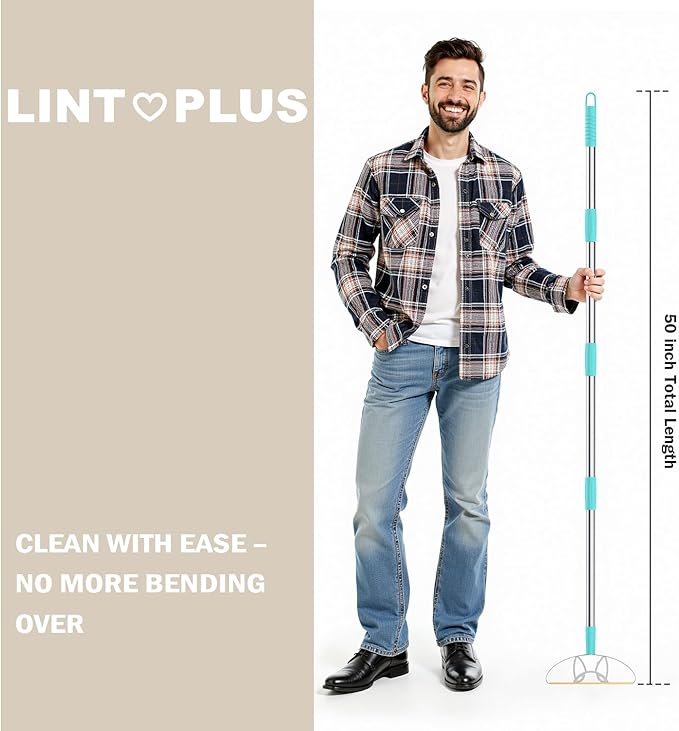 Ultra & Pro LINTPLUS Combo: 50" Stand-Up Carpet Rake for Pet Hair Removal - Heavy Duty, Includes Pro Attachments for Floors & Large Rugs