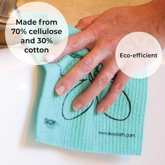 Skoy Cloth, 4-pack Versatile Swedish Dishcloths for Kitchen and Household Use, Reusable Cleaning Cloths, Planet-Friendly, Dishwasher and Dryer-Safe, White