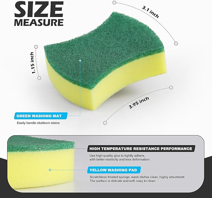 Kitchen Cleaning Sponges,96 Pack Eco Non-Scratch for Dish,Scrub Sponges.
