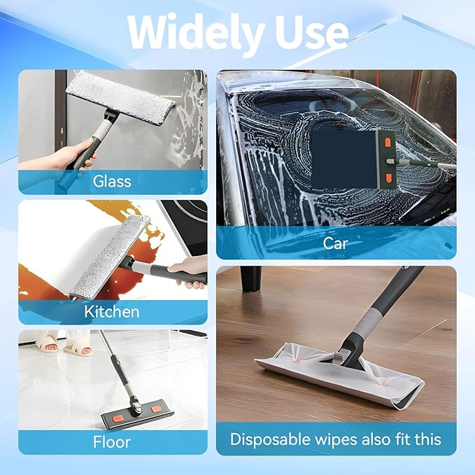 Window Squeegee 81" Window Cleaner Tool Squeegee for Window Cleaning Shower Glass Tool Washing Kit with Extension Pole Bendable Head for Indoor Outdoor Car Sliding Door Shower Glass