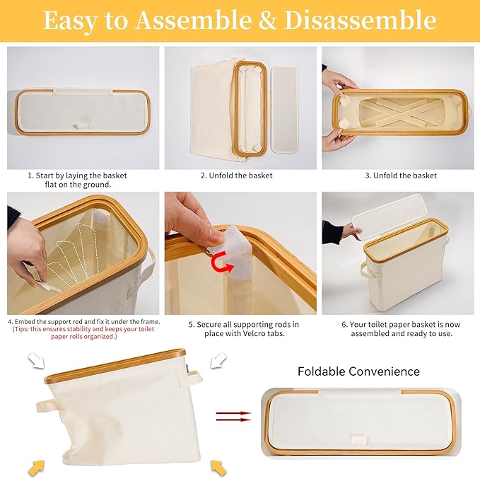Toilet Paper Storage Basket with Lid, Bamboo Toilet Paper Storage Holder Stand Organizer for Bathroom, Toilet Paper Storage Box Container with Handle Bin for RV Closet, Beige