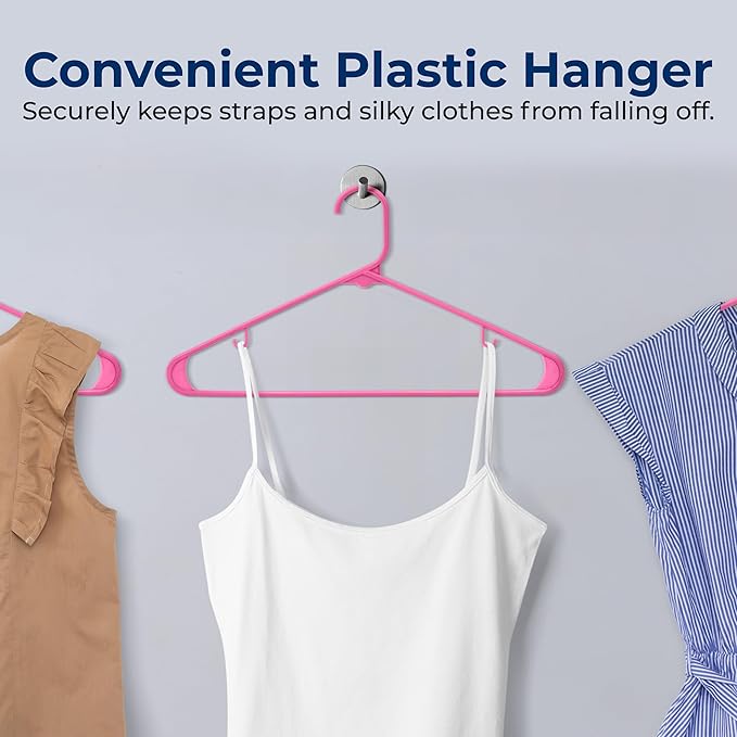 SereneLife Premium 20 Pack Plastic Hangers, Lightweight, Durable, Space Saving Clothes Organizers, Suitable for Shirts, Sweaters, Hoodies, Dresses, Kids Clothes, Good for Home Organization (Pink)
