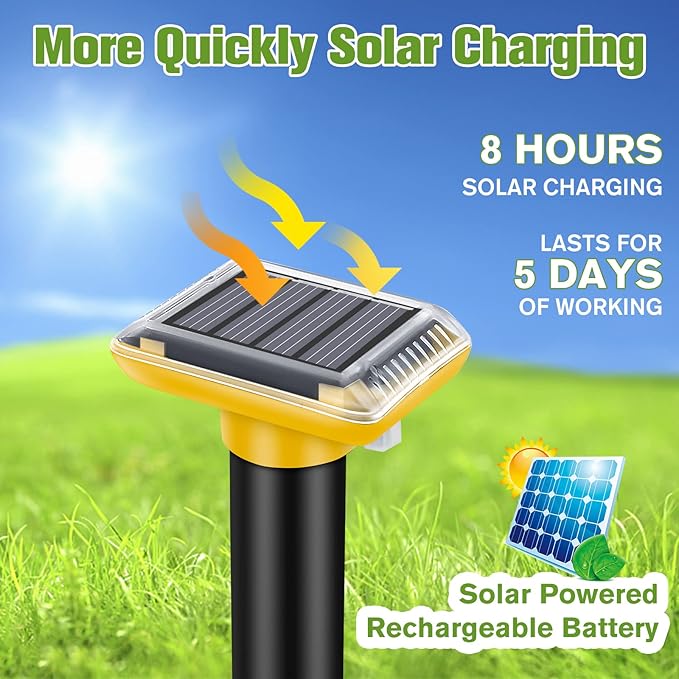 Solar Ultrasonic Mole Repellent, Gopher Repeller Outdoor, 4 Packs Solar Powered Waterproof Snake Repellent Deterrent Gopher Vole Snake Pest and Other Animals from Lawn Garden Yard Home(Yellow)
