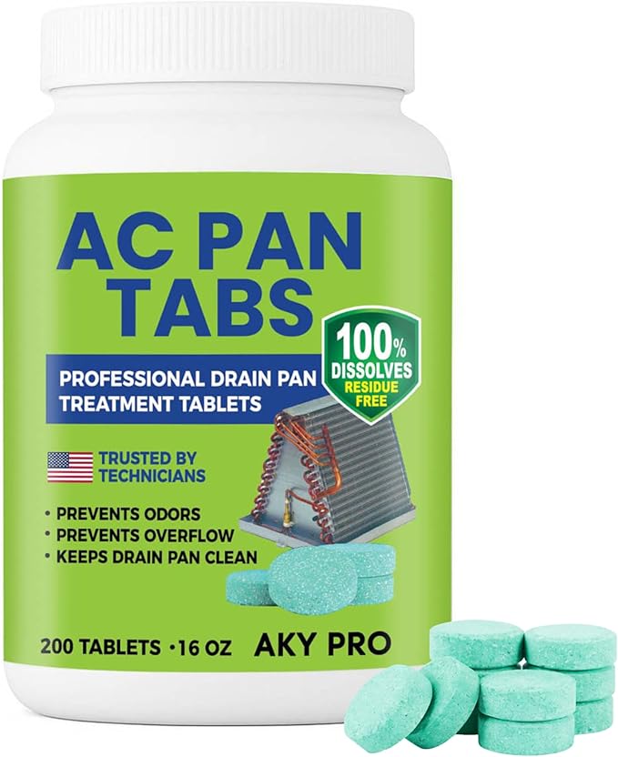 AC PAN TABS – 200 AC Drain Line Cleaner Tablets for HVAC & Air Conditioner Condensate Pan Preventive Maintenance, Water-Soluble, No-Residue & Prevents Overflow