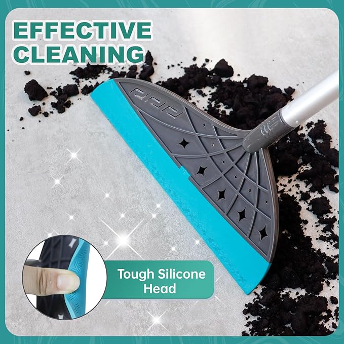 Air Broom, Multifunctional Silicone Broom for Hair, Cat Litter, Crumbs, Liquids Removal on Smooth Floor, Magic Squeegee Broom Comfortable Cleaning for Tile, Bathroom, Includes 2 Broom Heads (Gray)