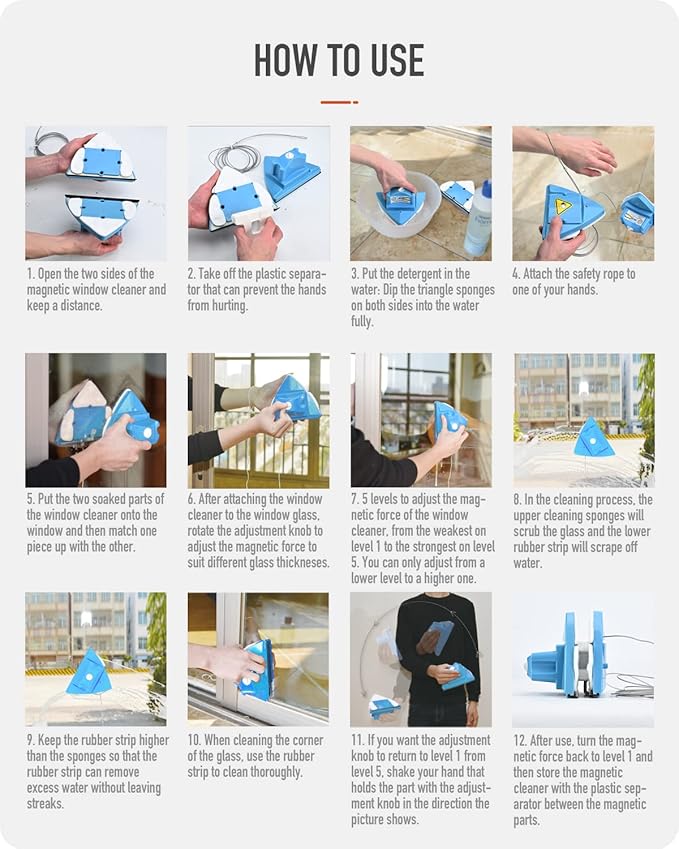 Double Side Magnetic Window Cleaner,Adjustable Magnetic Double Window Glass Wiper Glider Washing Brush Equipment Cleaning Brush Wiper Tools for High-Rise and Car Glazed Windows Thickness 4-30mm