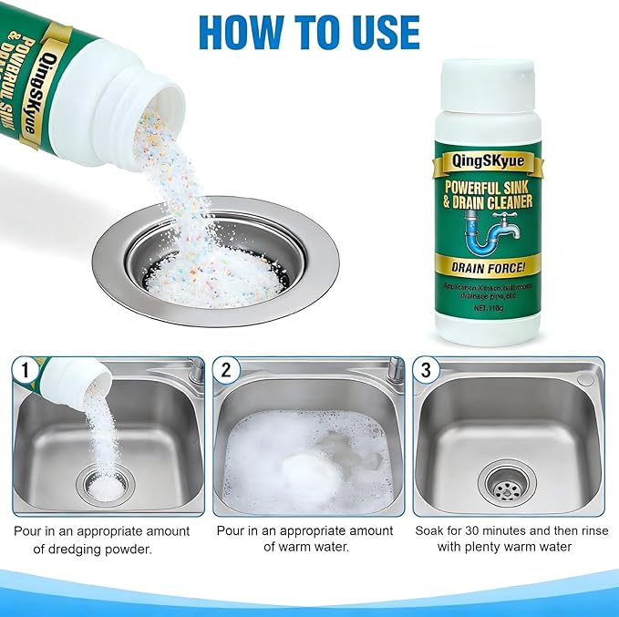 2 Pack Fast Acting Drain Clog Remover | Heavy Duty Drain Cleaner Powder | for Slow Running and Clogged Drains | for Bathroom Shower Sink Bathtub and Kitchen Sink | Suitable for Daily Maintenance