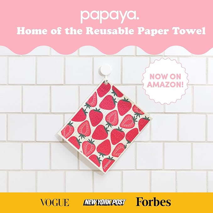 Papaya Reusable Paper Towels, Premium Swedish Dishcloths with Hook, Non-Scratch Reusable Paper Towel, 1 Sheet Replaces 17 Rolls - 2 Sheets, 1 Hook