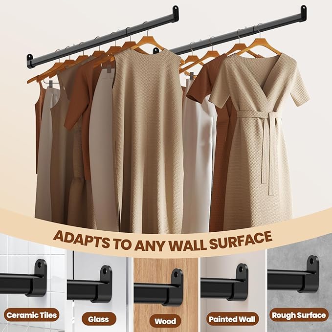 Mavivegue Oval Closet Rod, Closet Rods for Hanging Clothes, Adjustable Closet Rod – Expandable 17 to 40 Inches, Heavy Duty Closet Rods for Laundry Room, RV, Closet Storage (Black)