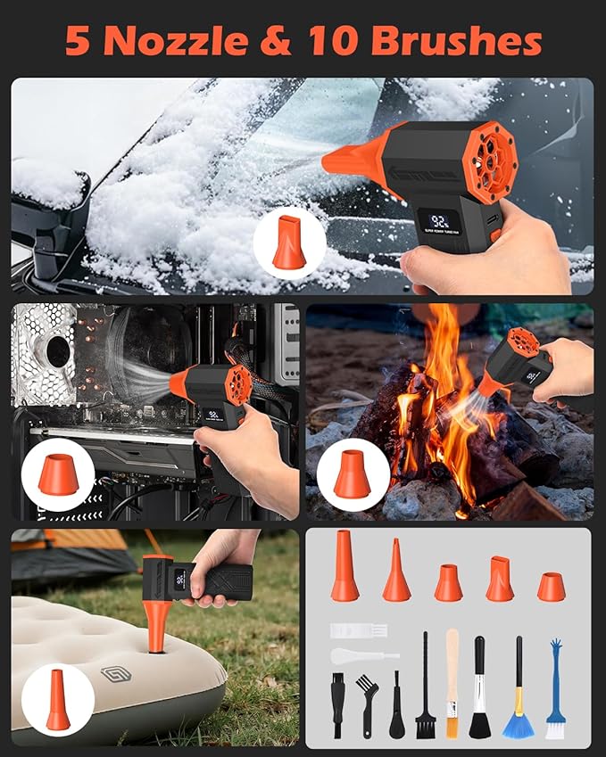 Compressed Air Duster, 120,000RPM Electric Air Duster, 4 Speeds Powerful Brushless Motor with LED Light, Rechargeable Cordless Air Blower for Computer, Keyboard, Car, Home
