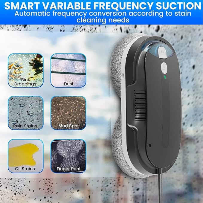 Window Cleaning Robot – 2400-3200Pa Suction, Dual Ultrasonic Spray, 85ml Tank, Edge Detection, Anti-Drop, 3 Cleaning Modes for Streak-Free Glass(Black)