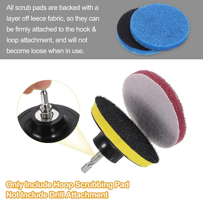 uxcell 16 Pcs 4 Inch Nylon Hoop Scrubbing Pad 120/240 Grits Scrubber Scouring Pads Hoop and Loop Surface Conditioning Drill Scuffing Disc, Green/Brown/Blue/White