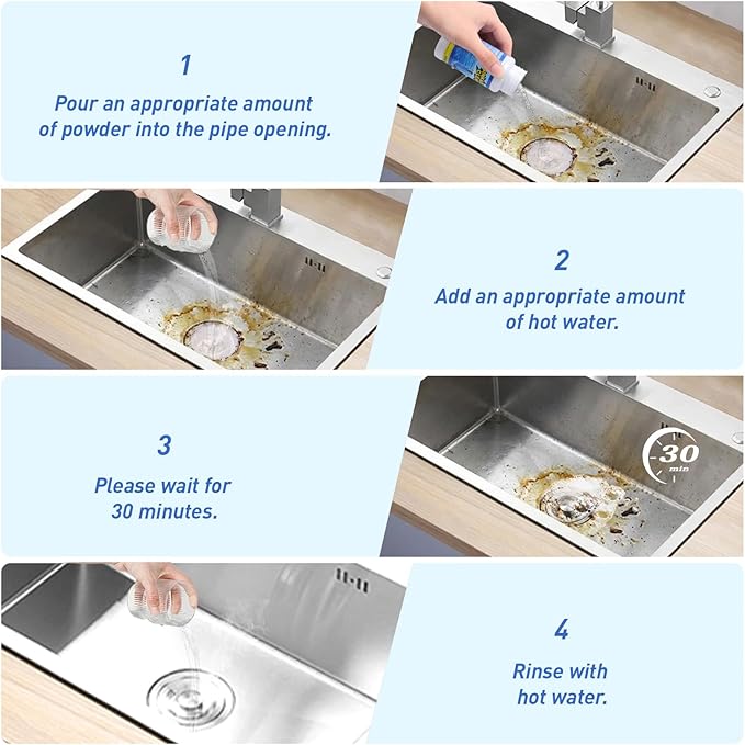 Powerful Sink Drain Cleaner - Fast Foaming Pipeline Dredging Agent for Kitchen Sink,Bathroom & Shower,Toilet Pipes (2pcs, sky blue)