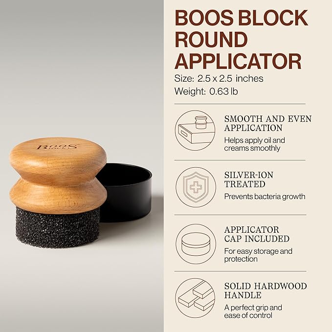 John Boos 3-Piece All-Natural Care & Maintenance Set - 16 oz Mystery Oil, 5 oz Board Cream & Round Applicator for Butcher Blocks, Cutting Boards, Wood Countertops, and Wooden Utensils