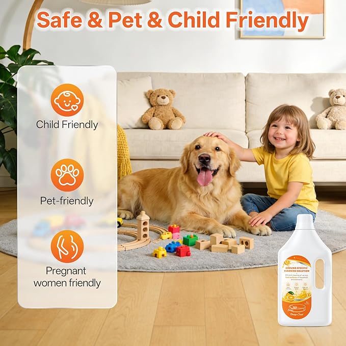 Floor Cleaning Solution Orange Scent, Compatible with Roborock Cleaning Solution Quick Drying Without Residue Suitable for All Robot Vacuums and Wet Dry Dual-Use Vacuum Cleaners (1 L, Orange)