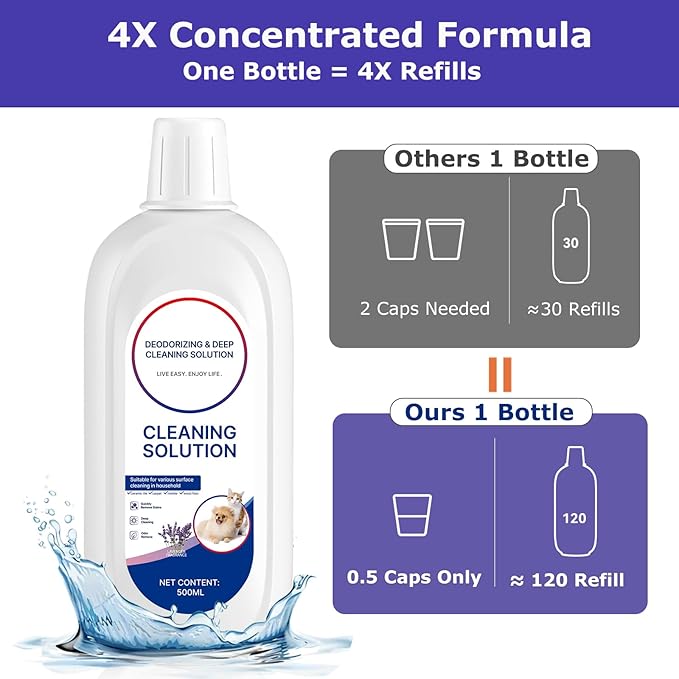 Floor Cleaner Lavender Scent Compatible with Tineco Cleaning Solution Refill, Deep Cleans Residue & Streak Free, Wet Dry Vacuum Mop Cleaners Solution for all Tineco FLOOR ONE & iFloor Series (4PCS)