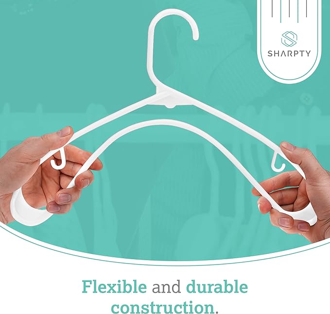 Sharpty Plastic Hangers Clothes Hangers for Clothing, Closet, Coats & Shirts - for Everyday Standard Use, Room Essentials & Basics - 40 Pack - White