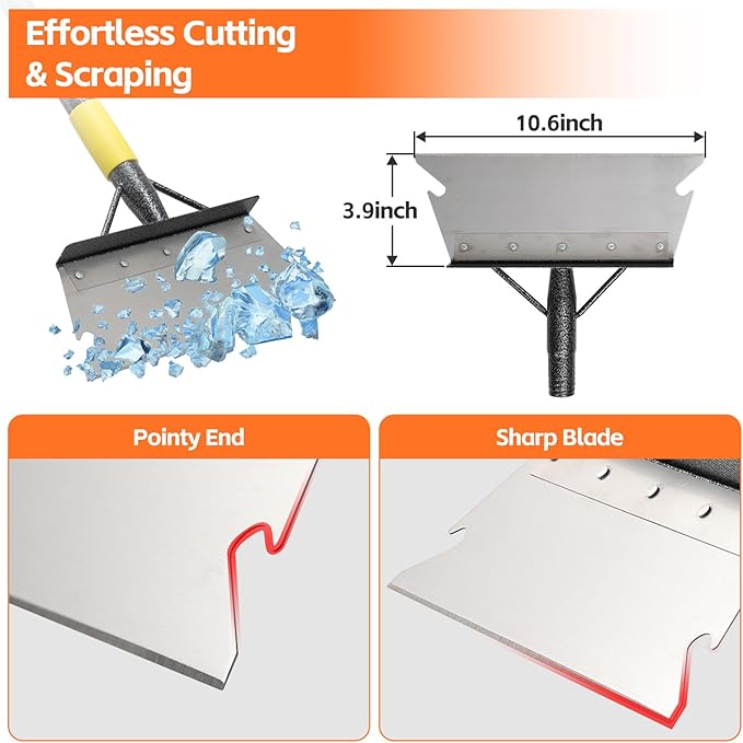 Ice Scraper Long Handle - Snow Removal Tool,Multifunctional Garden Cleaning Flat Shovel, Heavy Duty Floor Scraper Metal Sharp Blade for Lawn Edging,Sidewalk Weeding,Driveway Steps Snow Shovel 72"