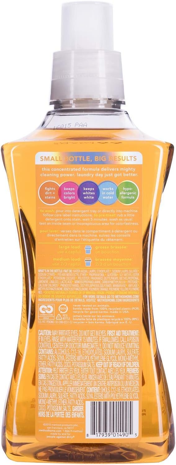 Method Liquid Laundry Detergent, Ginger Mango, 66 Loads Per Bottle, Hypoallergenic + Stain Remover, 53.5 Fl Oz (Pack of 2)