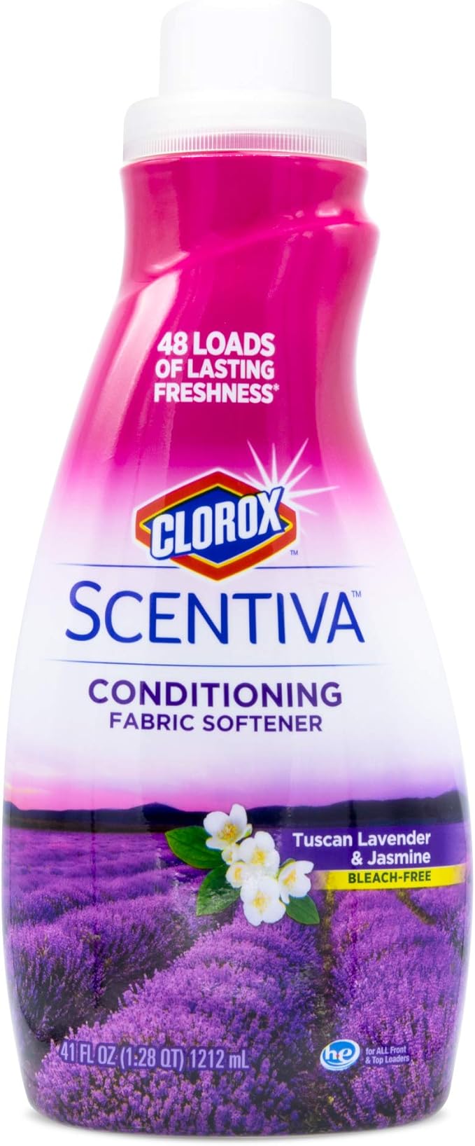Clorox Scentiva Liquid Laundry Fabric Softener, Tuscan Lavender & Jasmine Scent - Bleach-Free Fabric Conditioner with Great Smell, 41 Fl Oz