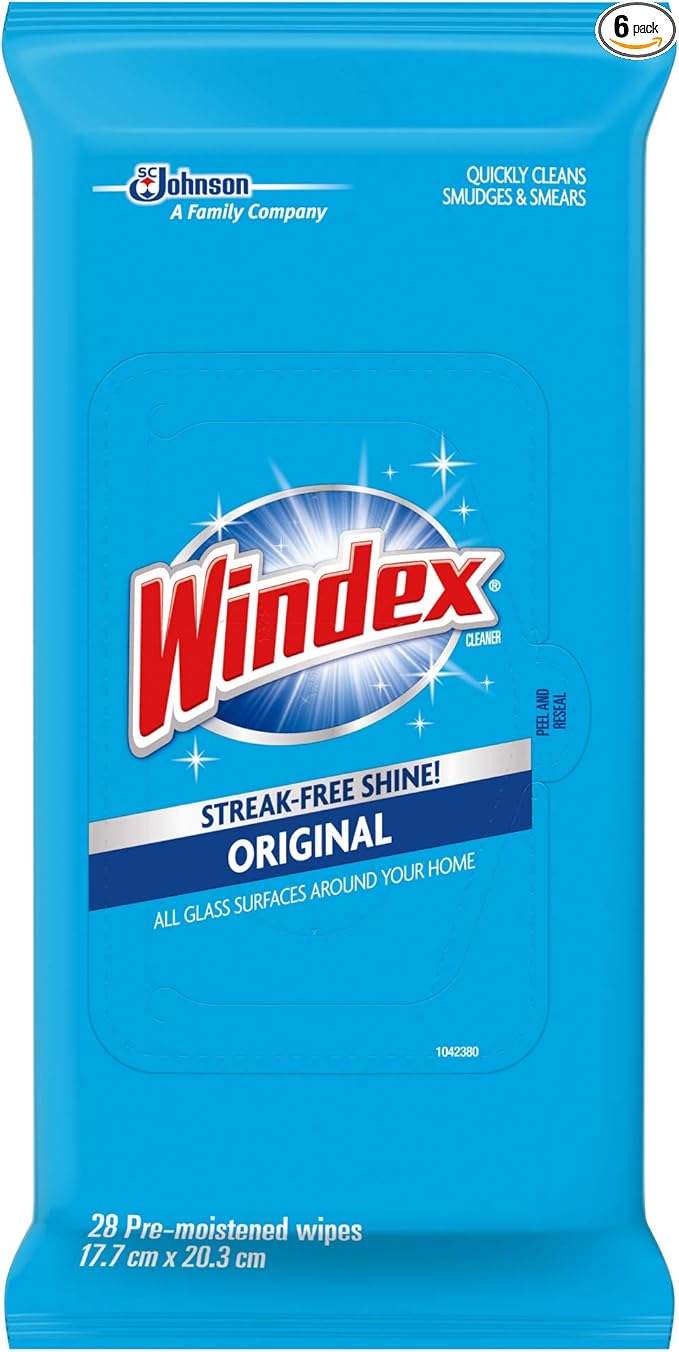 Windex Glass and Multi-Surface Cleaning Wipes, 28 Count - Pack of 6 (168 Total Wipes)