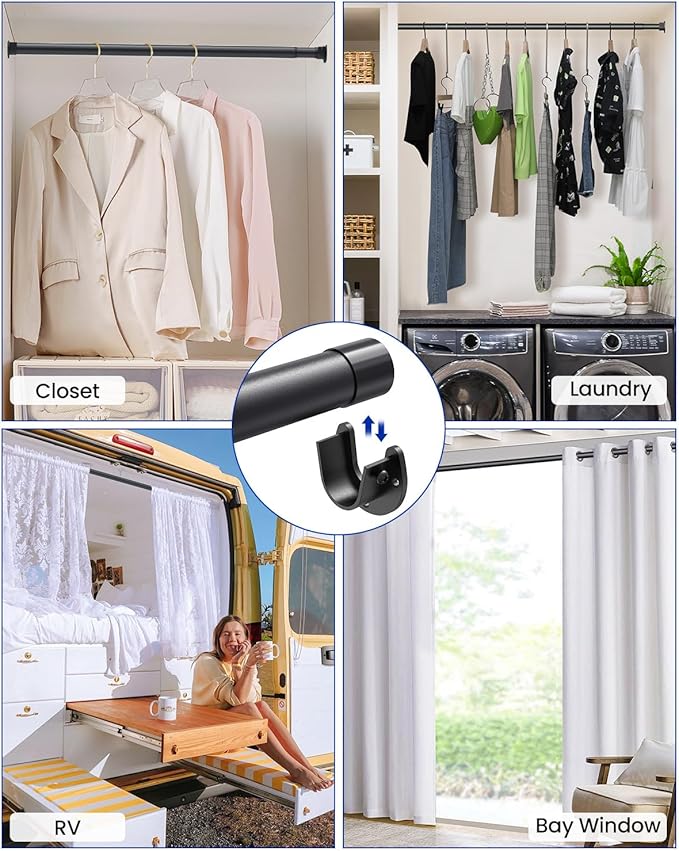Supforce 3 PACK Closet Rods for Hanging Clothes, 17 to 54 Inches Stepless Adjustable Metal Closet Rod, 1.3 Inches Heavy Duty Clothes Hanging Rod for Closet Wardrobes Laundry RV, Black