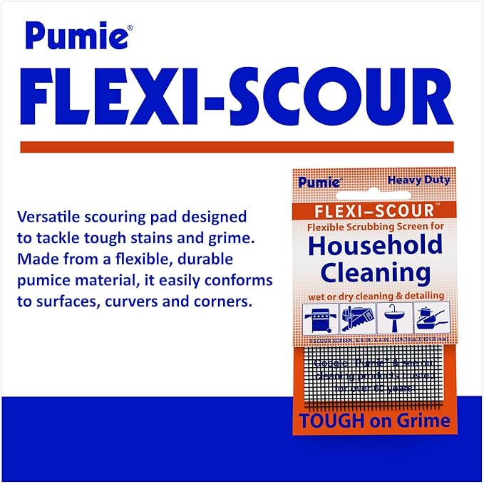 PUMIE Flexi-Scour, 5.5 x 4 Inch FLEX-12 C, Flexible Scrubbing Screen for Household Cleaning, Flexible Scouring Mesh Pad, Abrasive Grit Screen for Toilet Bowls, Grills, Removes Carbon, Rust (Pack of 1)