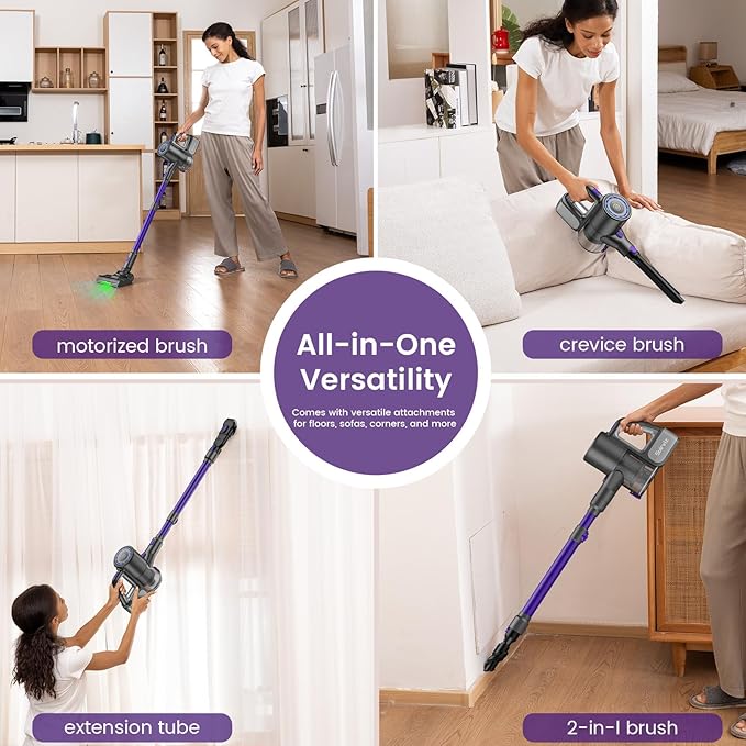 Suirviz Cordless Vacuum Cleaner, 40KPA/500W/35Mins, Green LED Light, Lightweight Stick Vacuum Self-Standing, Vacuum Cleaners for Home Handheld Vacuum for Pet Hair, Carpet, and Hard Floors, U8