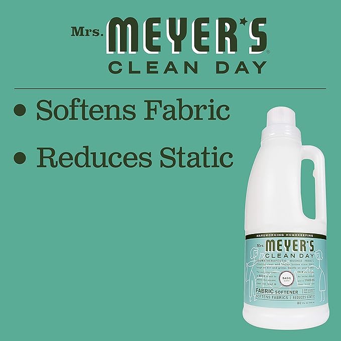 MRS. MEYER'S CLEAN DAY Liquid Fabric Softener Bottle, Basil Scent 32 Fl oz (Pack of 4)