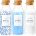 Glass Laundry Detergent Dispenser Set with Cork Lids, Fabric Softener Dispenser, Easy Pour 3 Pack Laundry Bottles, Liquid Detergent Containers, Scent Booster & Bleach Container for Laundry Room
