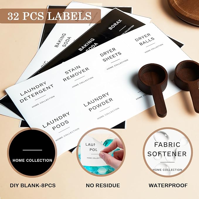 Glass Laundry Storage Containers Set, 4 Pack Liquid Detergent Dispenser with Cork Lid & Laundry Room Organization Jar with Acacia Lid, Fabric Softener Dispenser Bottles and Powder Detergent Organizer